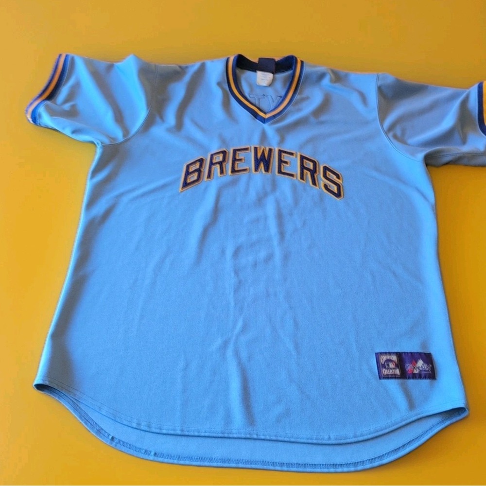 Brewers Majestic Jersey Cooperstown  Collection Men Sz 2X Blue #13 SAXTON EUC
